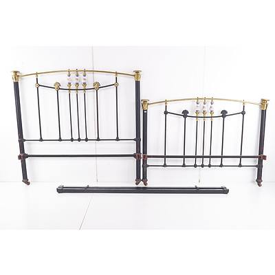 Antique Brass and Iron Bed with Porcelain Inserts