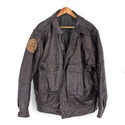 Brown Leather Jacket with Russian Patch
