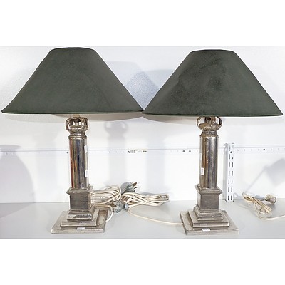 Pair of Antique Style Silver Metal Lamps