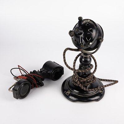 Early Field Telephone and a Cast Metal Desk Microphone or Fan Base
