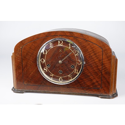 Walnut Cased Mantle Clock with Anthony Horden Sale Label, Circa 1920s