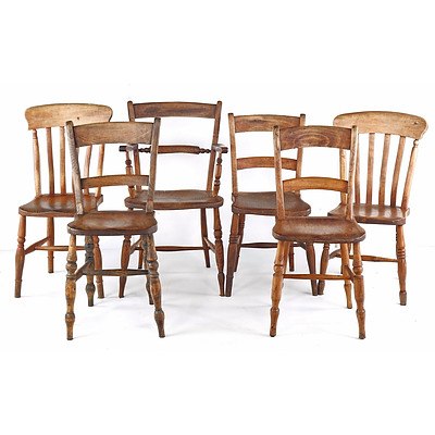 Charming Mixed Set of Six 19th Century English Elm Provincial Chairs (6)