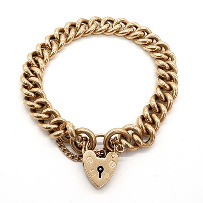 9ct Yellow Gold Hollow Curb Link Braclet, 21.7g