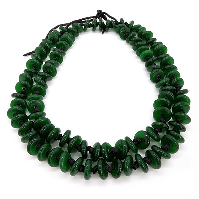 African Green Glass Bead Opera Length Necklace