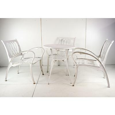 Good Retro Cast Alloy Outdoor Table and Three Matching Armchairs Circa 1960
