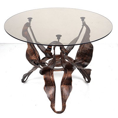 Retro Bronzed Metal and Glass Sculptural Free-Form Based Coffee Table, Circa 1970s