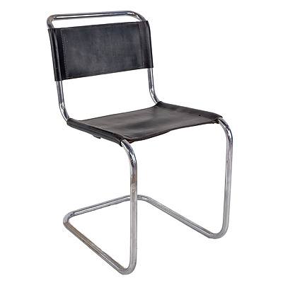 Vintage Chromed Tubular Steel and Leather Cantilever Side Chair After a Design by Marcel Breuer