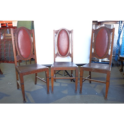 Three Antique Oak Side Chairs, Early 20th Century