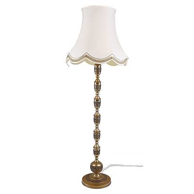 Oriental Cast Brass Floor Lamp with Archaistic Designs