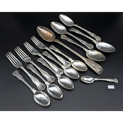 Kings Pattern Silver Plated Flatware by Hardy and an Elkington & Co Basting Spoon