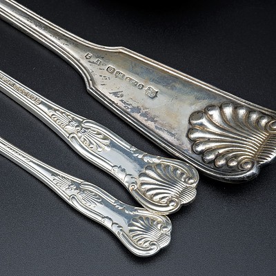 Kings Pattern Silver Plated Flatware by Hardy and an Elkington & Co Basting Spoon