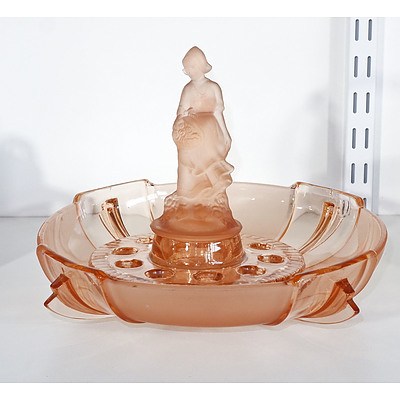 Art Deco Pink Glass Float Bowl And Frog