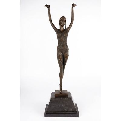 After Dimitri Chiparus (1888-1950) Art Deco Bronze Patinated Figure of a Dancer on a Polished Marble Socle, Reproduction