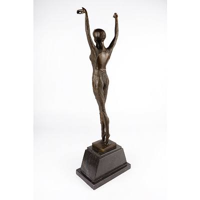 After Dimitri Chiparus (1888-1950) Art Deco Bronze Patinated Figure of a Dancer on a Polished Marble Socle, Reproduction