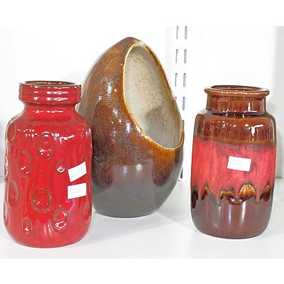 Two Retro West German Ceramics and Another Ceramic Vase