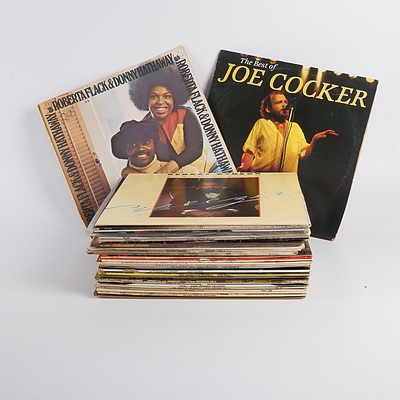 Quantity of Approximately 35 Vinyl 12 Inch LP Records Including Joe Cocker, Roberta flack and More