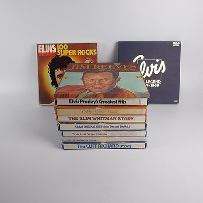 Quantity of 10 Box Sets of Vinyl 12 Inch LP Records Including Elvis, Jim Reeve and More