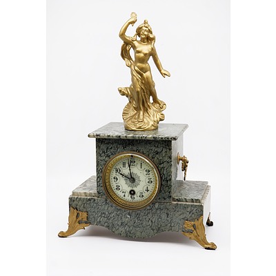 Antique Marble and Mantle Clock with Gilt Metal Venus Finial