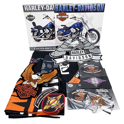 Group of Harley Davidson Patches, Stickers, Bandanas, Calendars and More