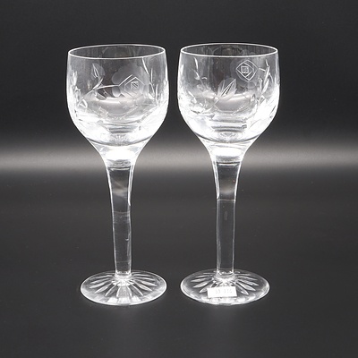 Pair of Antique Etched Glass Glasses
