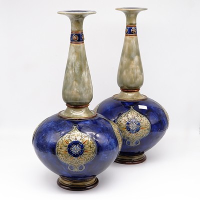 Pair of Tall Royal Doulton Glazed Vases, Early 20th Century