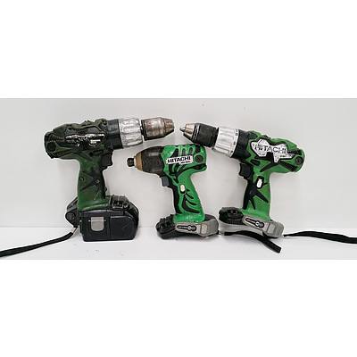 Two Hitachi DV18DL Drills and WH18DL Impact Drill