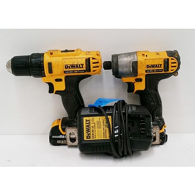 DeWalt DCD710-XE 10mm Cordless Drill/Driver, DCF815-XE 6.3mm Cordless Impact Driver, Two Batteries and DCB100-XE Charger