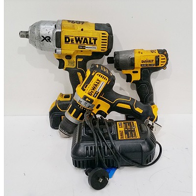 Lot of Three DeWalt Power Tools with Batteries and Charger