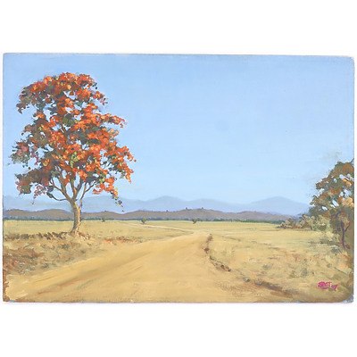 Australian Outback Scene, Oil on Canvas, Initialed Lower Right