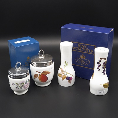 Two Royal Worcester Egg Coddlers and Salt and Pepper Shakers