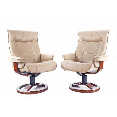 Pair of Moran Beige Leather Recliner Chairs