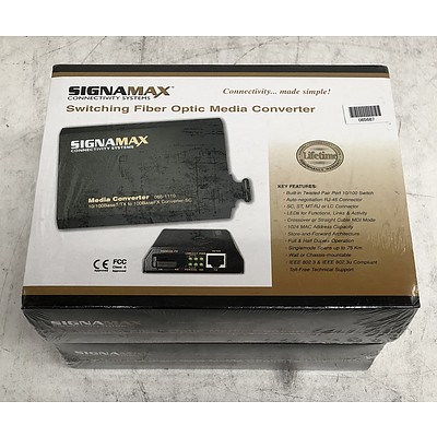 Signamax (065-1110) 10/100BaseT/TX to 100BaseFX Converter-SC Media Converter- Lot of Two *Brand New