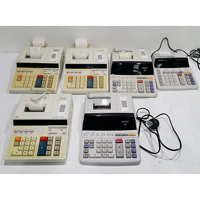 Group of Six Electronic Calculators Including Alder 121PD, Sharp EL-2901RH and Sharp EL-2607P