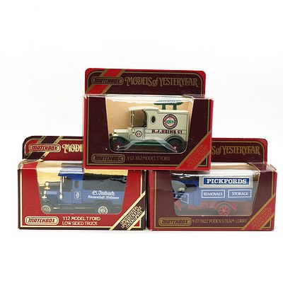 Three Boxed Matchbox Models of Yesteryear, Including Pickfords 1922 Foden Steam Lorry and Heinz 1912 Model T Ford