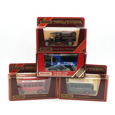 Four Boxed Matchbox Models of Yesteryear, Including Romford Brewery 1918 Crossley Beer Lorry and 1922 Ford Steam Lorry