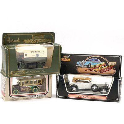 Three Boxed Model Cars Including Matchbox Harrods Y29 Walker Electric Van and Guisval Cadillac