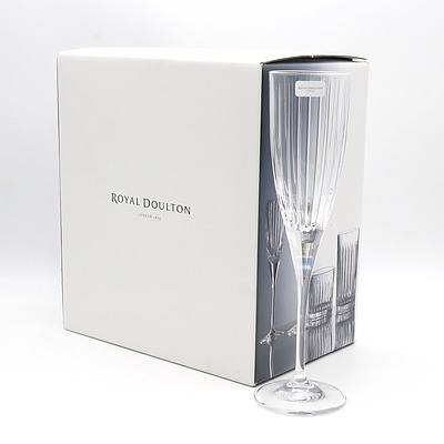 Boxed Royal Doulton Set of Six Crystal Linear Flute Champagne Glasses