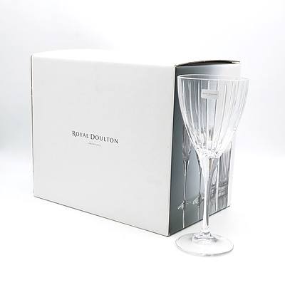 Boxed Royal Doulton Set of Six Crystal Linear Wine Glasses