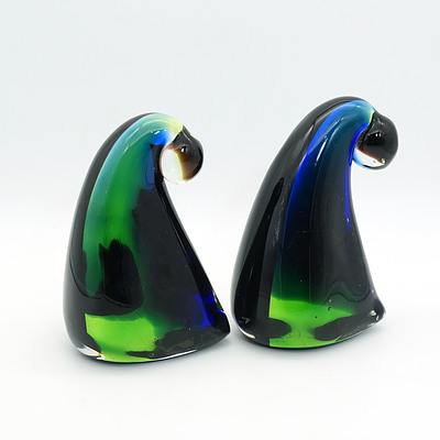 Pair of New Zealand Multi Coloured Glass Wave Form Bookends by Murphy
