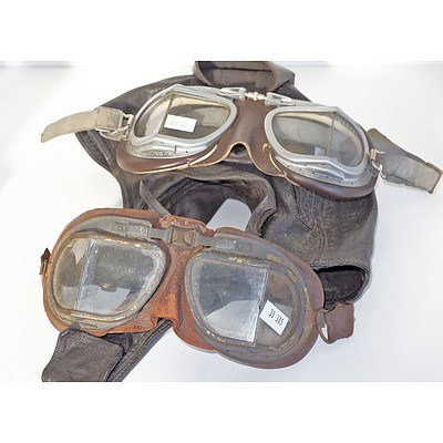 Early Leather Flying Goggles and Hood