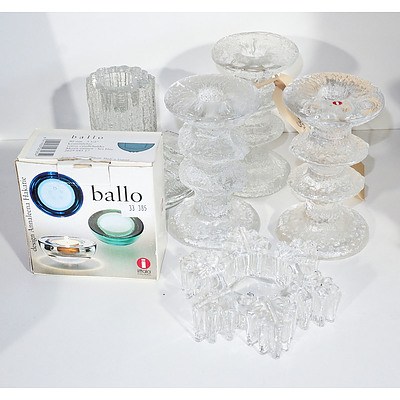 Collection of Iittala Glassware, Including Three Festivo Candle Sticks
