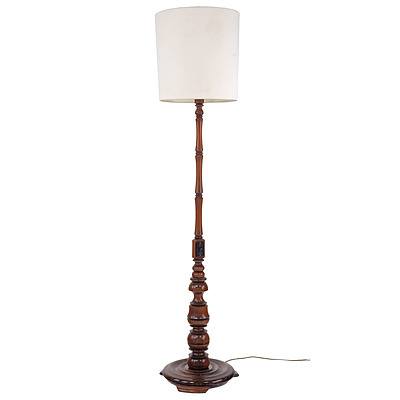 Vintage Turned Wood Standard Lamp with Shade