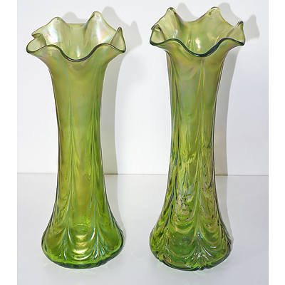 Two Bohemian Iridescent Glass Tulip Glasses, Circa 1900