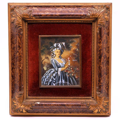 Hand Painted Italian Portrait Miniature of a Lady, Signed