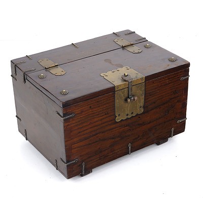 Korean Elm and Metal Bound Coin Chest
