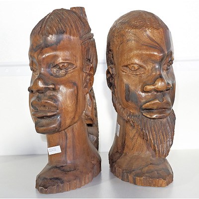 Two Carved African Hardwood Busts
