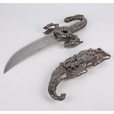 Replica Asian Dagger in Sheath with Dragon Handle Motif