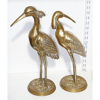 Pair of Oriental Cast Brass Egrets
