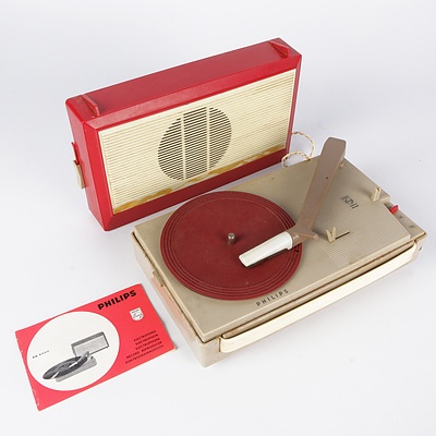 Retro Philips Plastic Red and White Portable Record Player