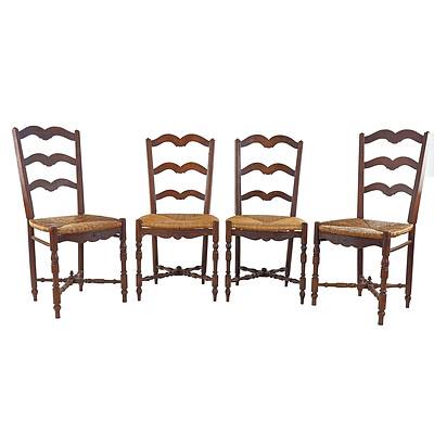 Set of Eight French Provincial Ladderback Dining Chairs with Rush Seats